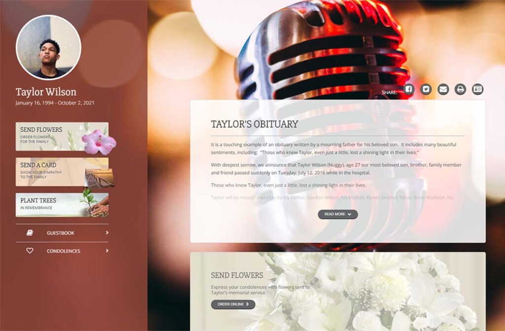 Music themed obituary sample