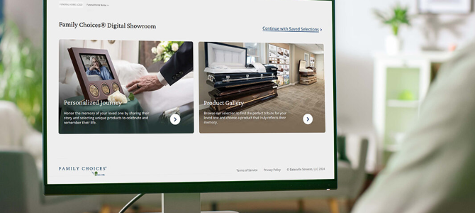Computer screen showing family choices digital showroom