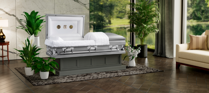 dimension casket in showroom