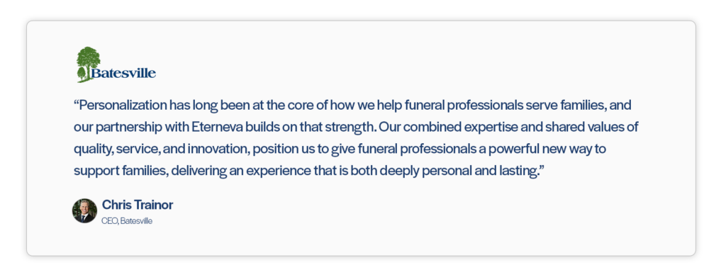 Eterneva landing page Chris Trainor quote